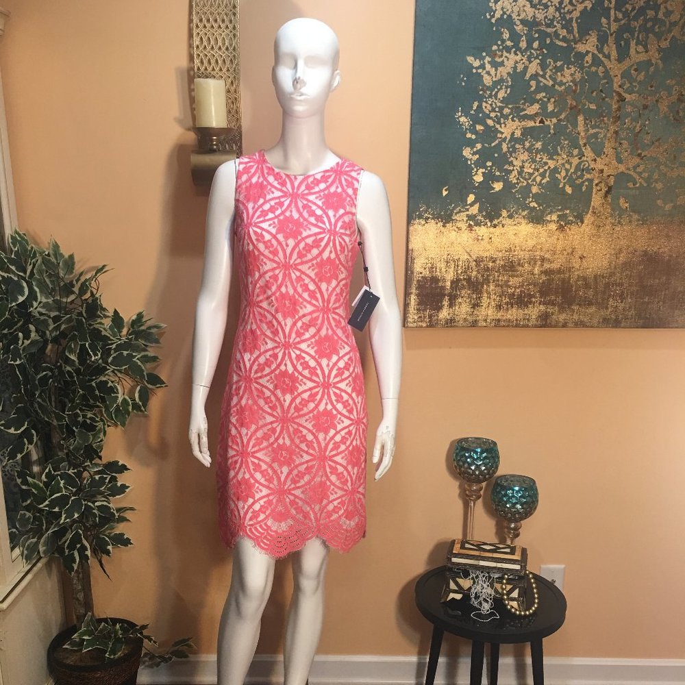 NWT Tommy Hilfiger Coral Pink White Lace Dress